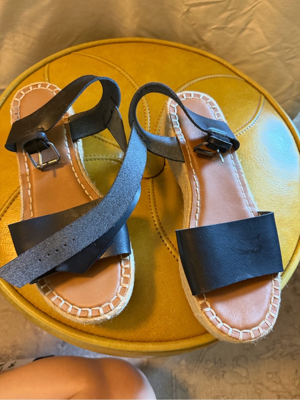 Universal Thread Black Leather Strap Espadrille Sandals